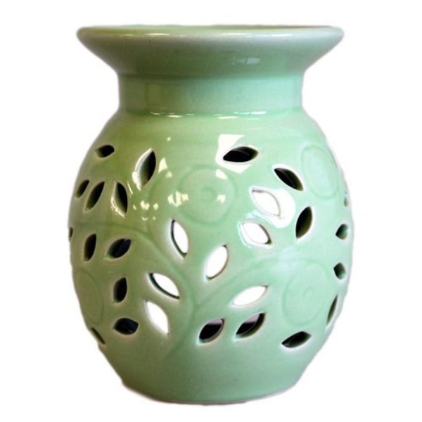 Diffuseur huiles essentielles - vert avec motif floral - Shop Spirituel