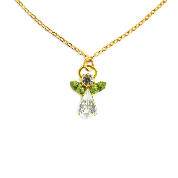 Collier ange en cristal aout pierre precieuse Péridot olivine Shop Spirituel