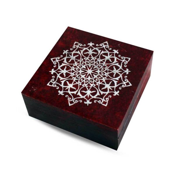 Boîte à bijoux en stéatite rouge Mandala - Shop Spirituel